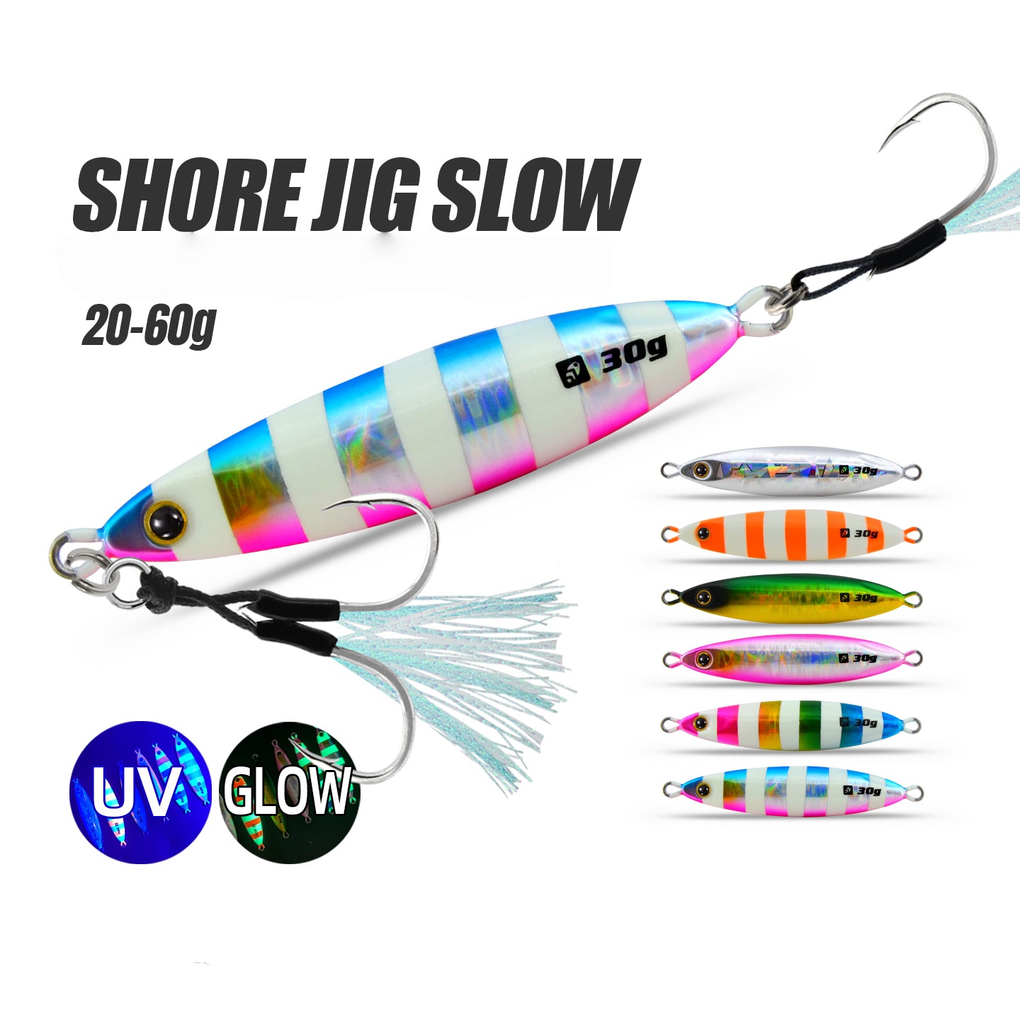Slow Jigging Lure LS126 Glow UV Keimura 20g 30g 40g 60g — Strike Reef