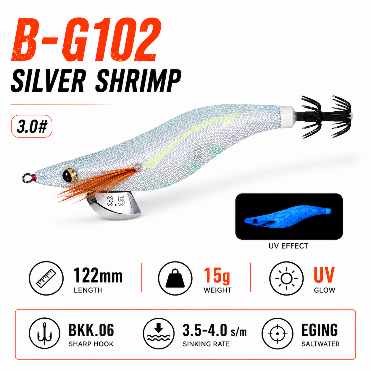 UV Glow Squid Jig Egi — Size 2.5 / 3.0 / 3.5 | 6 Colours | Strike Reef Saltwater Calamari & Squid Lure