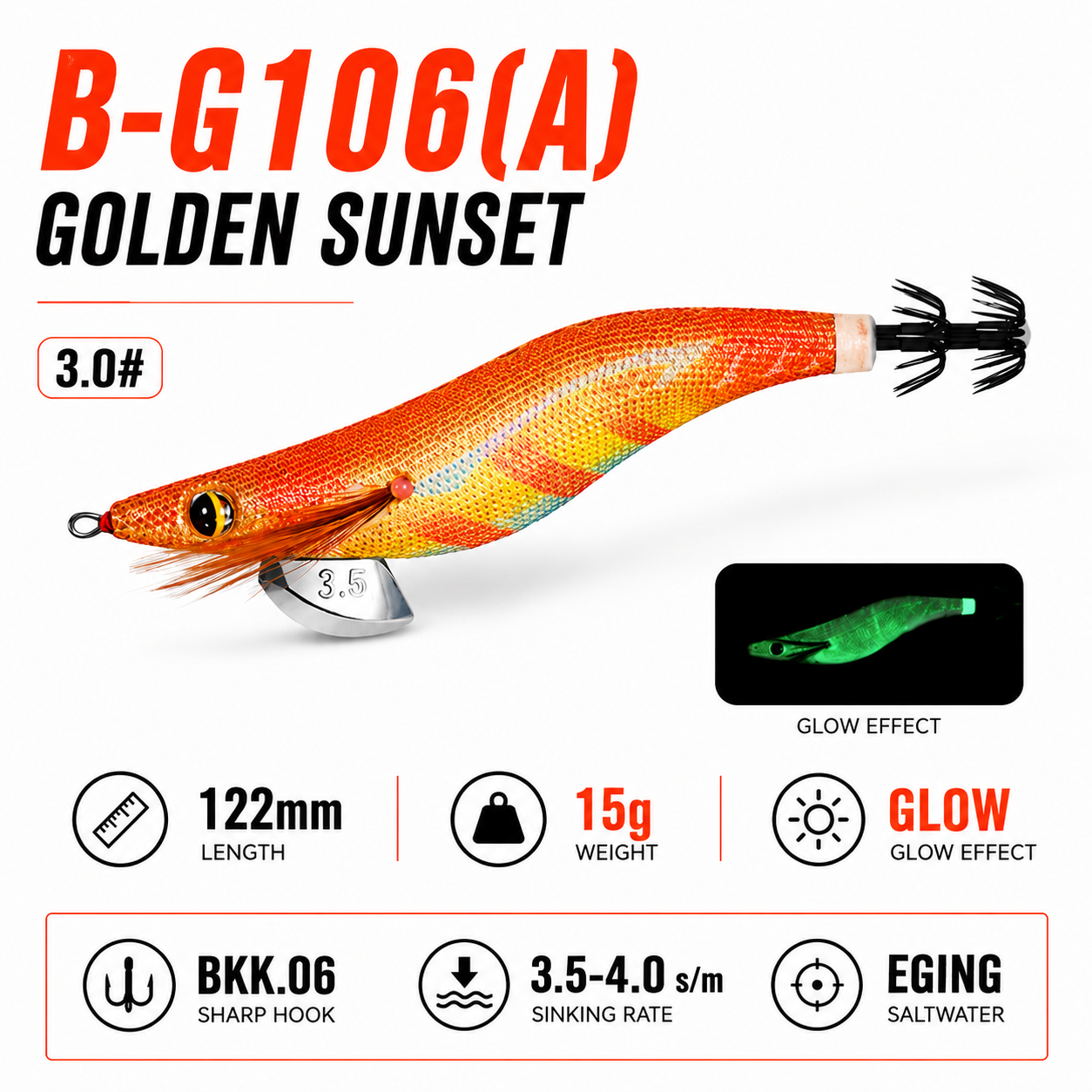 UV Glow Squid Jig Egi — Size 2.5 / 3.0 / 3.5 | 6 Colours | Strike Reef Saltwater Calamari & Squid Lure