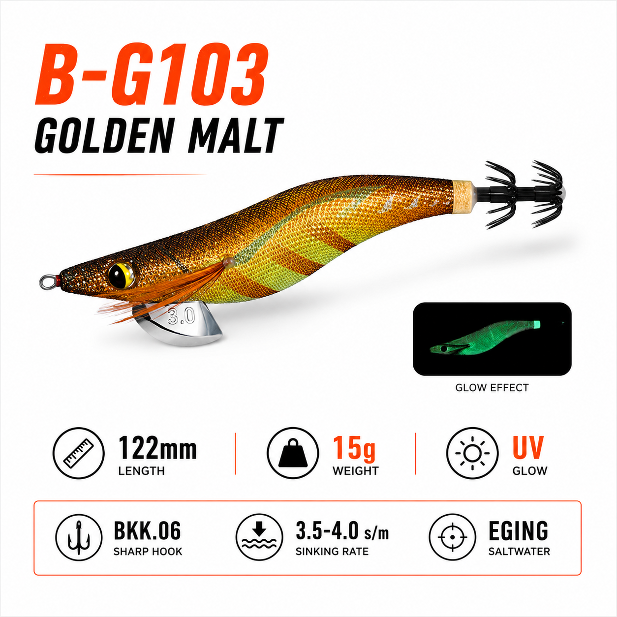 BG1 UV Glow Squid Jig Egi — Size 2.5 & 3.0 | Storm Cloud / Coastal Blue / Golden Malt / Forest Green