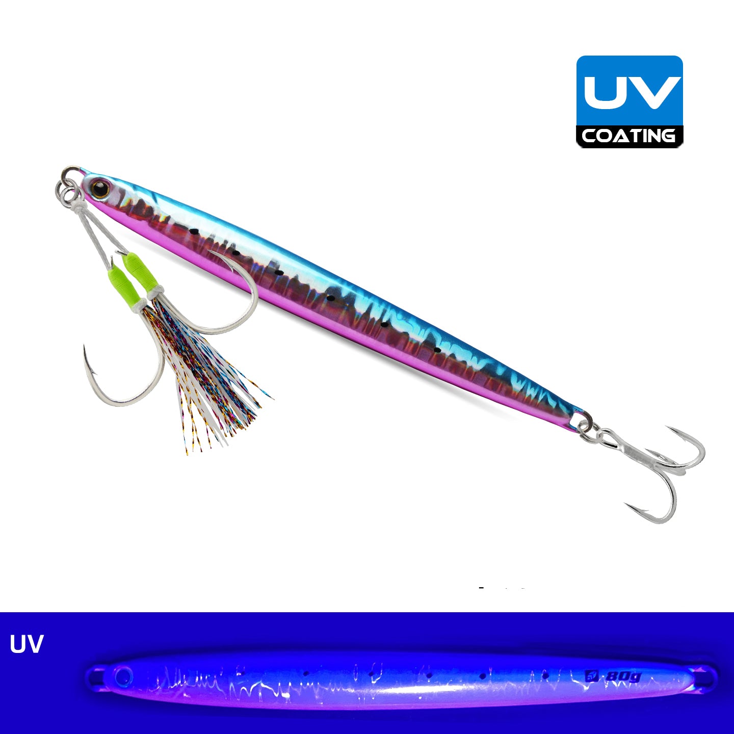 Speed Metal Jig LS035 UV Glow Assist & Treble Hooks — Strike Reef Shore Jigging