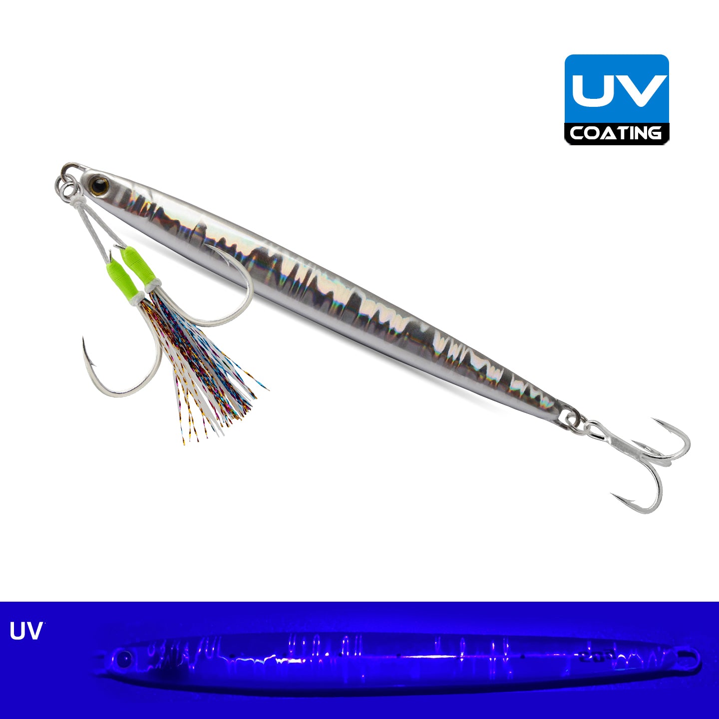 Speed Metal Jig LS035 UV Glow Assist & Treble Hooks — Strike Reef Shore Jigging