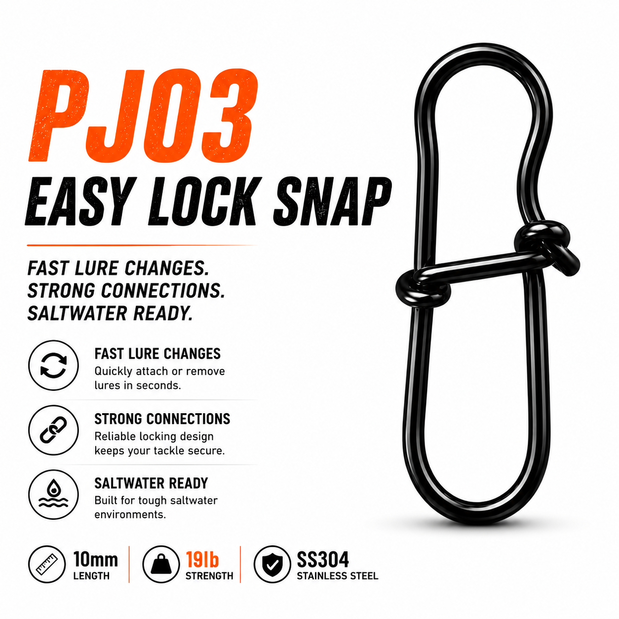 Easy Lock Snap PJ03 — SS304 Stainless Steel 100 Pack